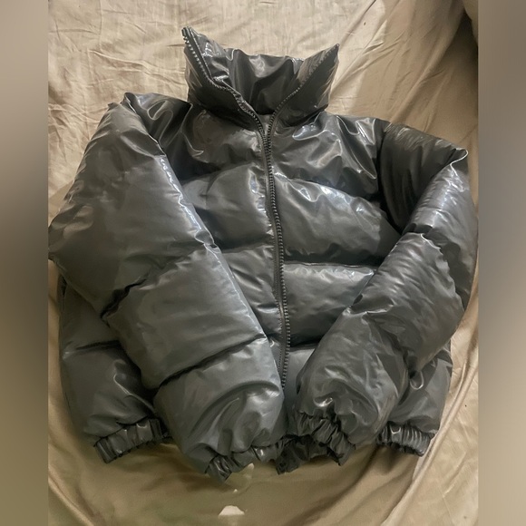 Shiny Gray Puffer Jacket - Picture 1 of 3